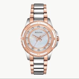Women’s Bulova Rose Gold Diamond Watch Pearl Face